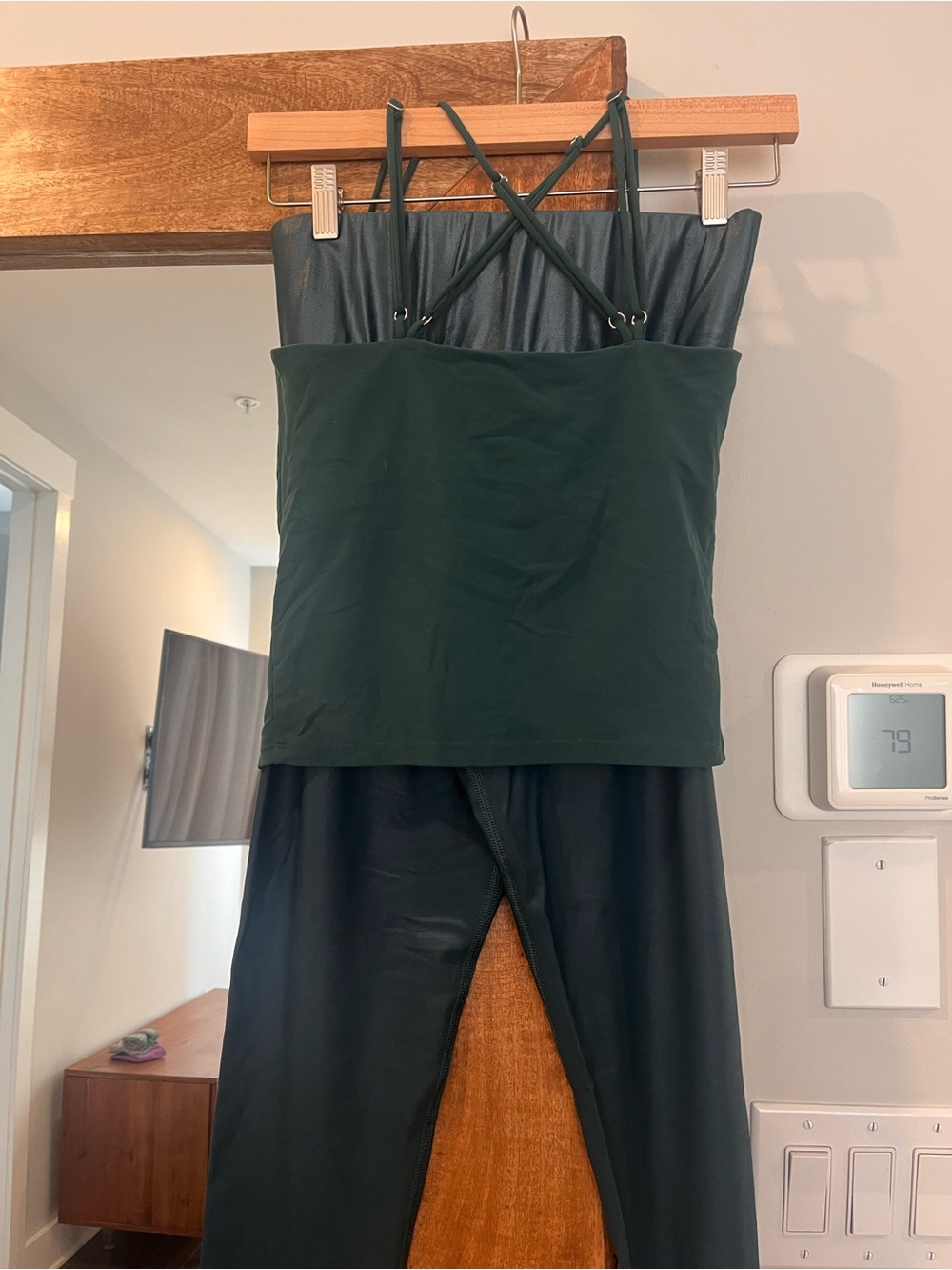 Carbon38 Forest Green wTakara Shine Leggings and Strappy Melt Top